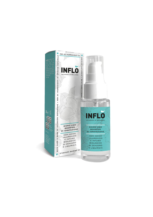 Inflò Ser Booster Hidratant pentru Față cu Acid Hialuronic și extract organic de Ghimbir și Lemn Dulce